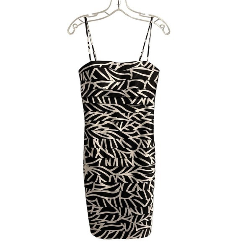 NW Collections Womens Black White Abstract Tiered Cocktail Dress Size 2 60315‎